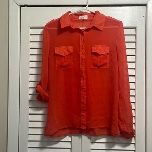 Love tree 🌳 sheer orange button down blouse M